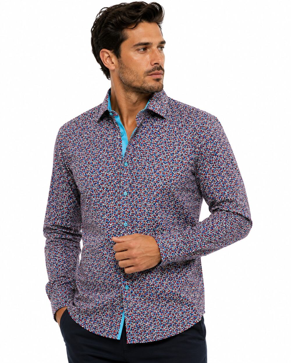 Suslo Couture Mens XXL Slim Fit Button Front Dress Shirt Multicolor Geometric